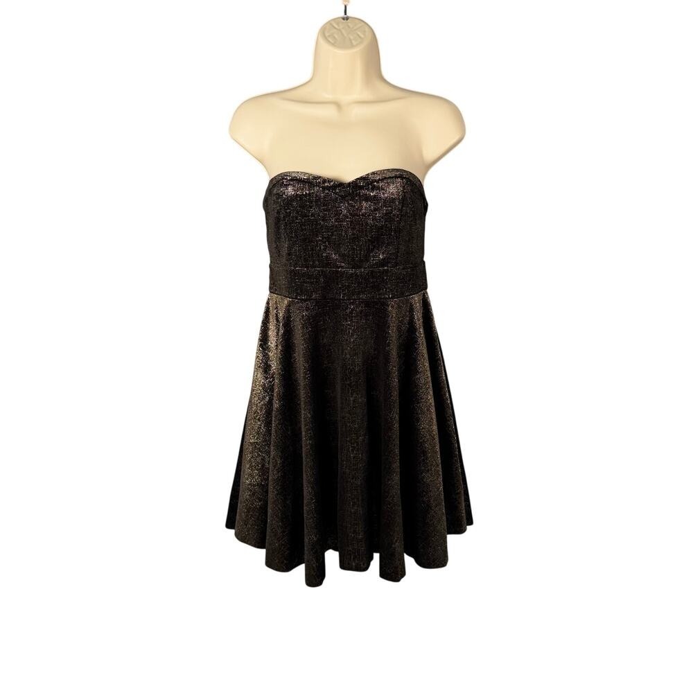 Free People Mini Dress Small Metallic Shattered Velvet Strapless Babydoll Party